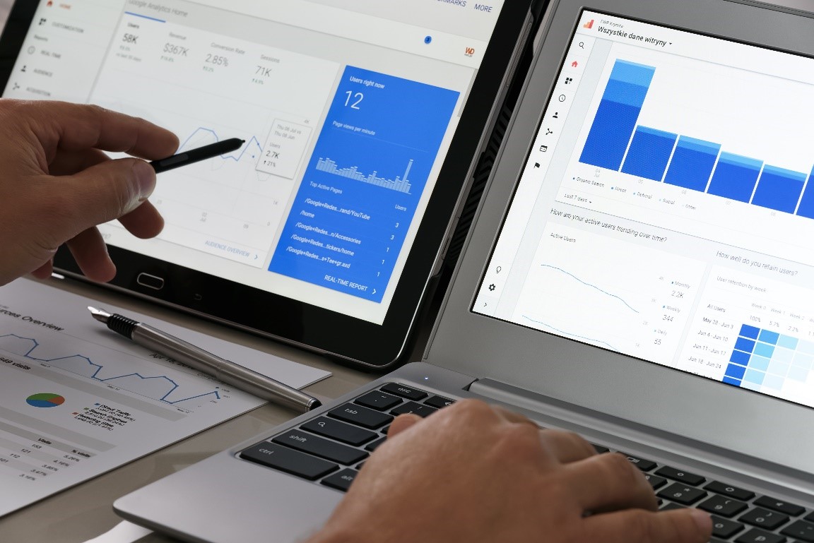 Team reviewing Google Analytics results